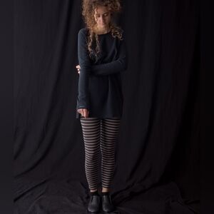 LILITH Black Grey Stripe Wool Blend Leggings M